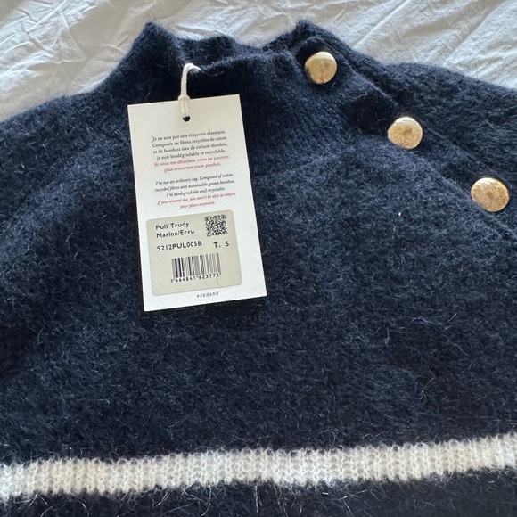 NWT Sezane Trudy sweater size S ecru/navy - Picture 3 of 6